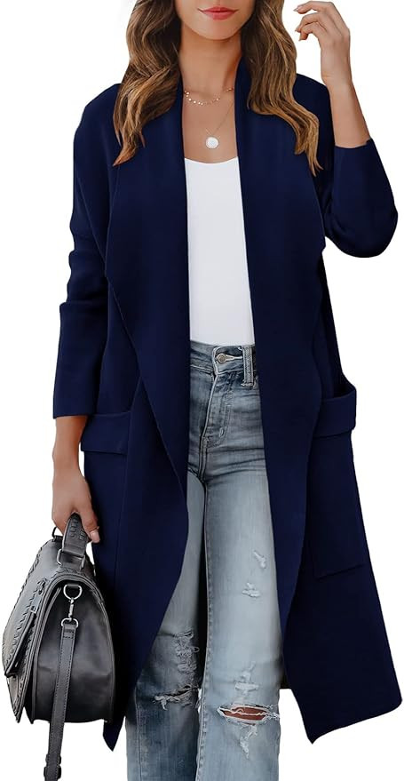 Prinbara Women's 2023 Fall Long Sleeve Draped Open Front Casual Knit Oversized Long Cardigan Jack... | Amazon (US)
