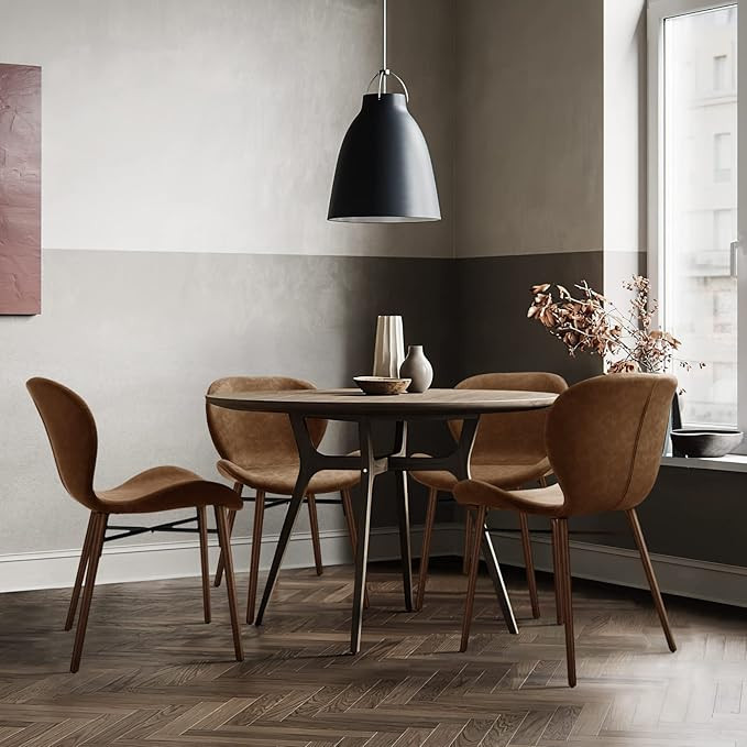 KithKasa Mid Century Modern Dining Chair Set of 4 Faux Leather Side Chair with Walnut Color Wood ... | Amazon (US)