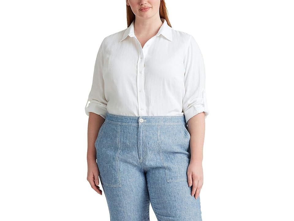 Lauren Ralph Lauren Plus Size Linen Shirt Women's Clothing White : 1X | Zappos