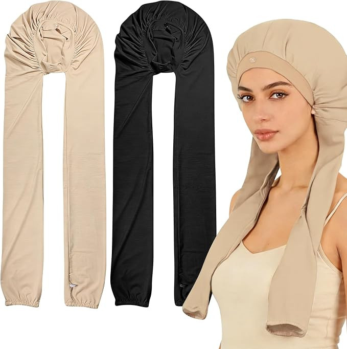 2 Pack Samurai Hair Wrap for Braids, Breathable Sleep Bonnet for Braids 2 in 1 Curly & Long Natur... | Amazon (US)