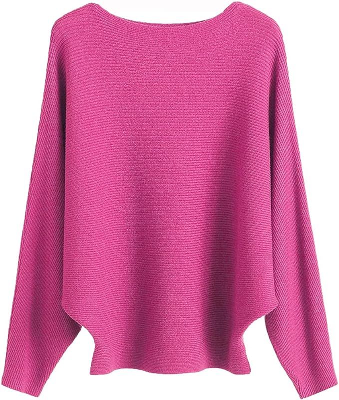 Ckikiou Womens Lightweight Oversized Boat Neck Sweaters Tops Dolman Batwing Sleeve Ribbed Knitted... | Amazon (US)