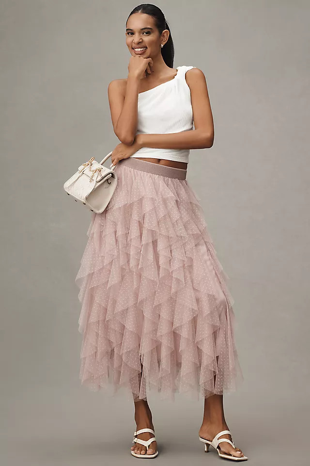 Ruffled Tulle Midi Skirt | Anthropologie (US)