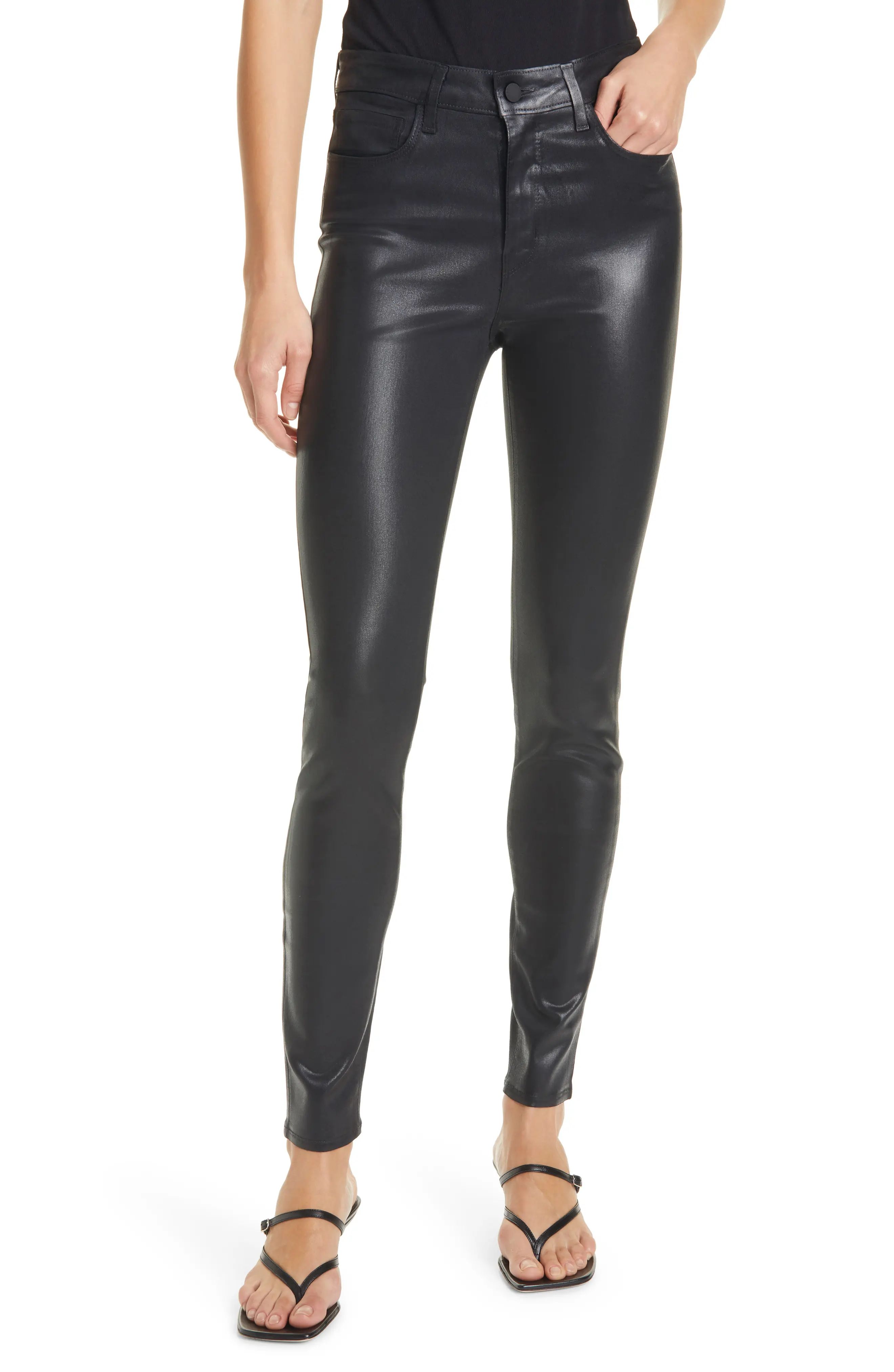 L'AGENCE Marguerite Coated High Waist Skinny Jeans, Size 23 in Black Coated at Nordstrom | Nordstrom