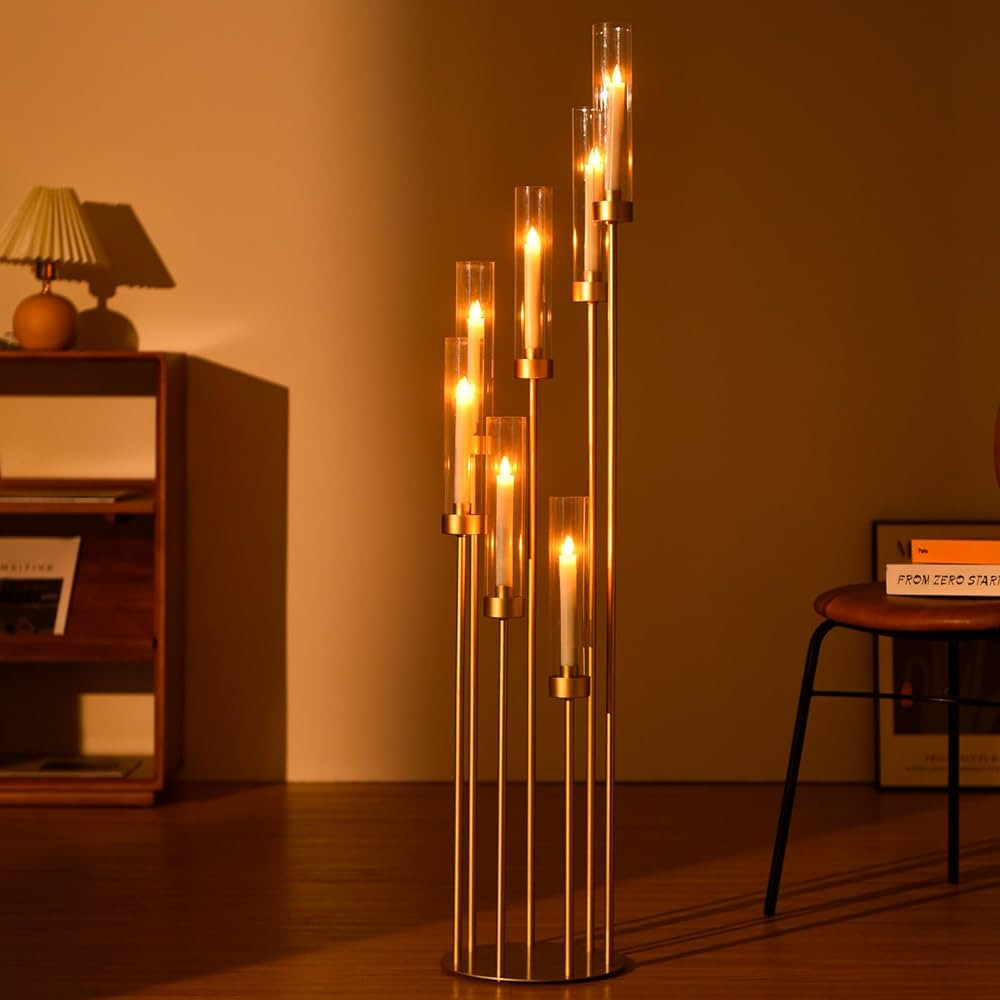 Wocadle Floor Candle Holders for Wedding,Metal 7 Arms Candelabra for Table Centerpiece Gold Candl... | Amazon (US)