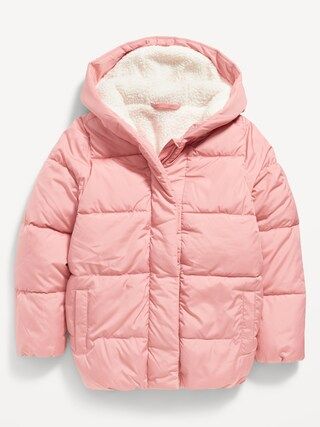 Cocoon Sherpa-Lined Hooded Puffer Jacket for Girls | Old Navy (US)