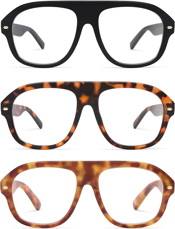 AMOMOMA 3 Pack Retro Blue Light Aviator Reading Glasses for Women Men,Oversized Large Computer Re... | Amazon (US)