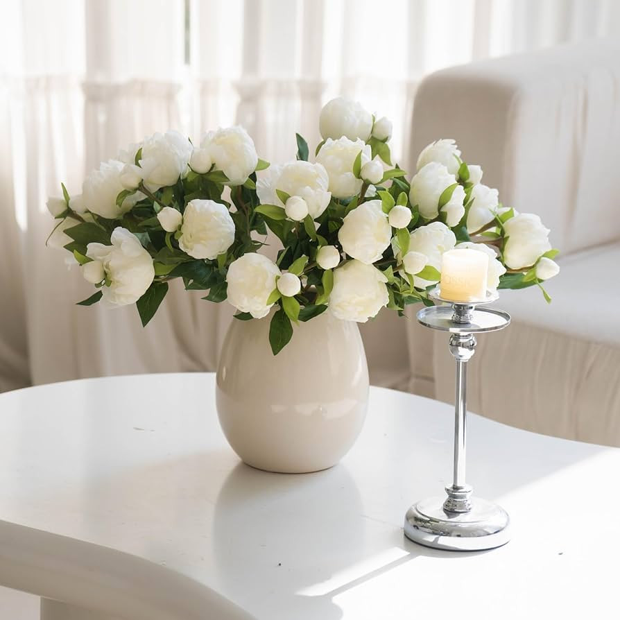 10PCS Artificial Peony Flower, Fake Peony Hydrangea Bouquet Silk Flowers with Stems for Wedding,P... | Amazon (US)