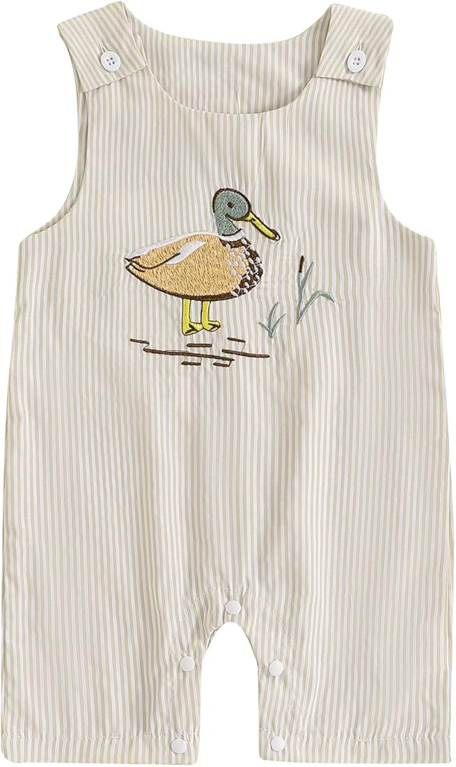 Baby Boy Summer Clothes Sleeveless Embroidery Striped Retro Romper Jumpsuit Easter Bunny Smocked ... | Amazon (US)