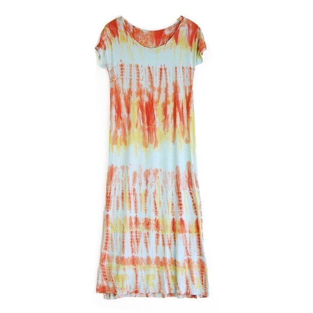 Luna West Womens Aqua Orange Tie Dye Print Short Sleeved Maxi Dress S-M | Walmart (US)