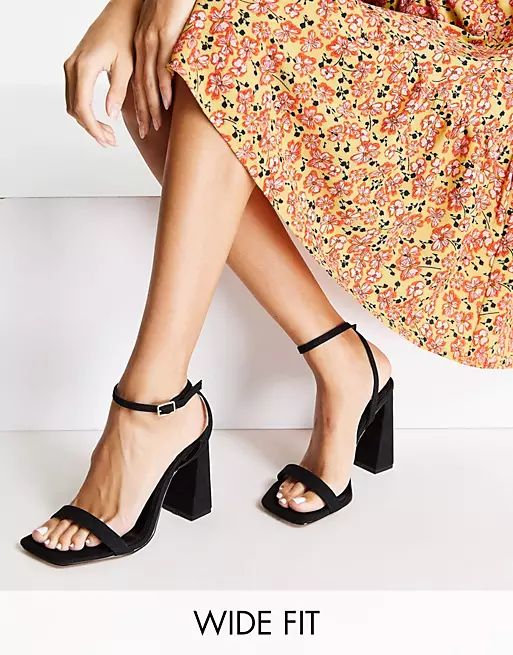 ASOS DESIGN Wide Fit Nora barely there block heeled sandals in black  | ASOS | ASOS (Global)