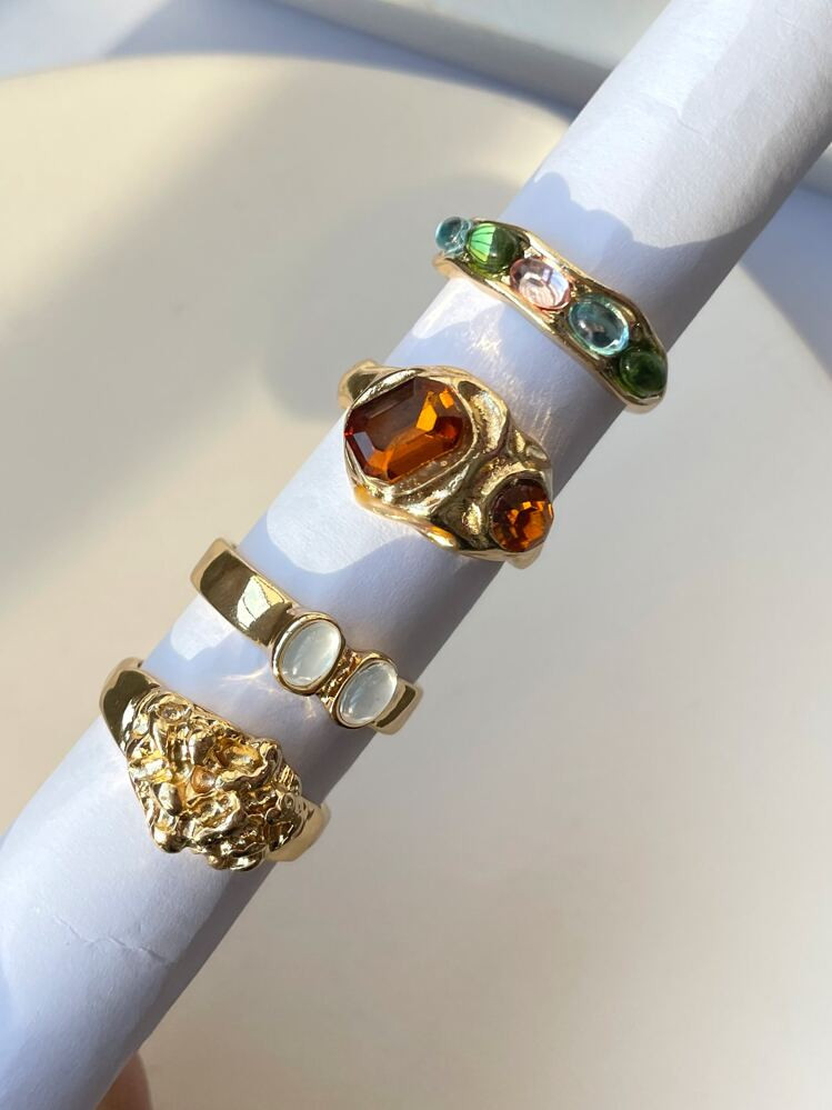 4pcs Rhinestone Decor Ring | SHEIN