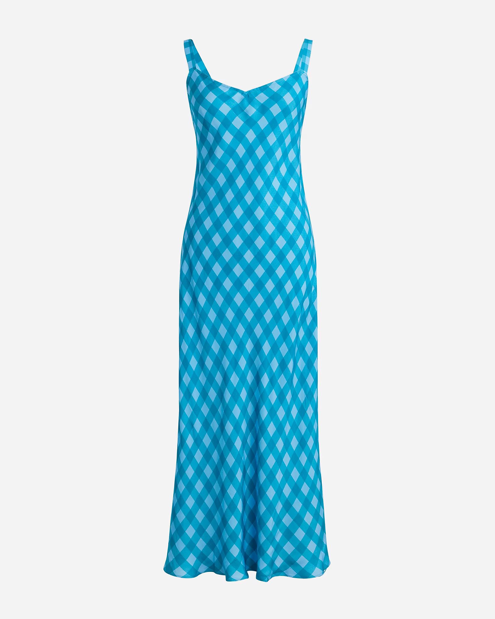 Gwyneth V-neck cupro-blend slip dress in gingham | J.Crew US