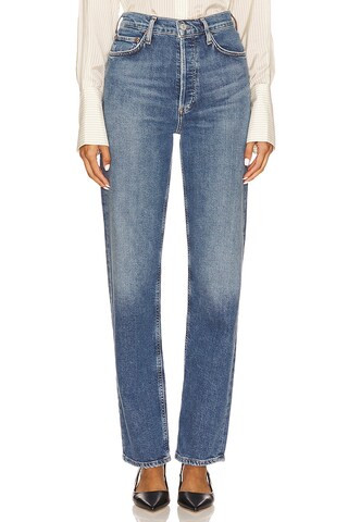 AGOLDE 90s Pinch Waist Long High Rise Straight Jeans in Overcast from Revolve.com | Revolve Clothing (Global)