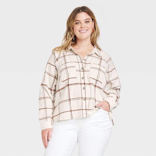 Women's Long Sleeve Flannel Adaptive Button-Down Shirt - Universal Thread™ Plaid | Target