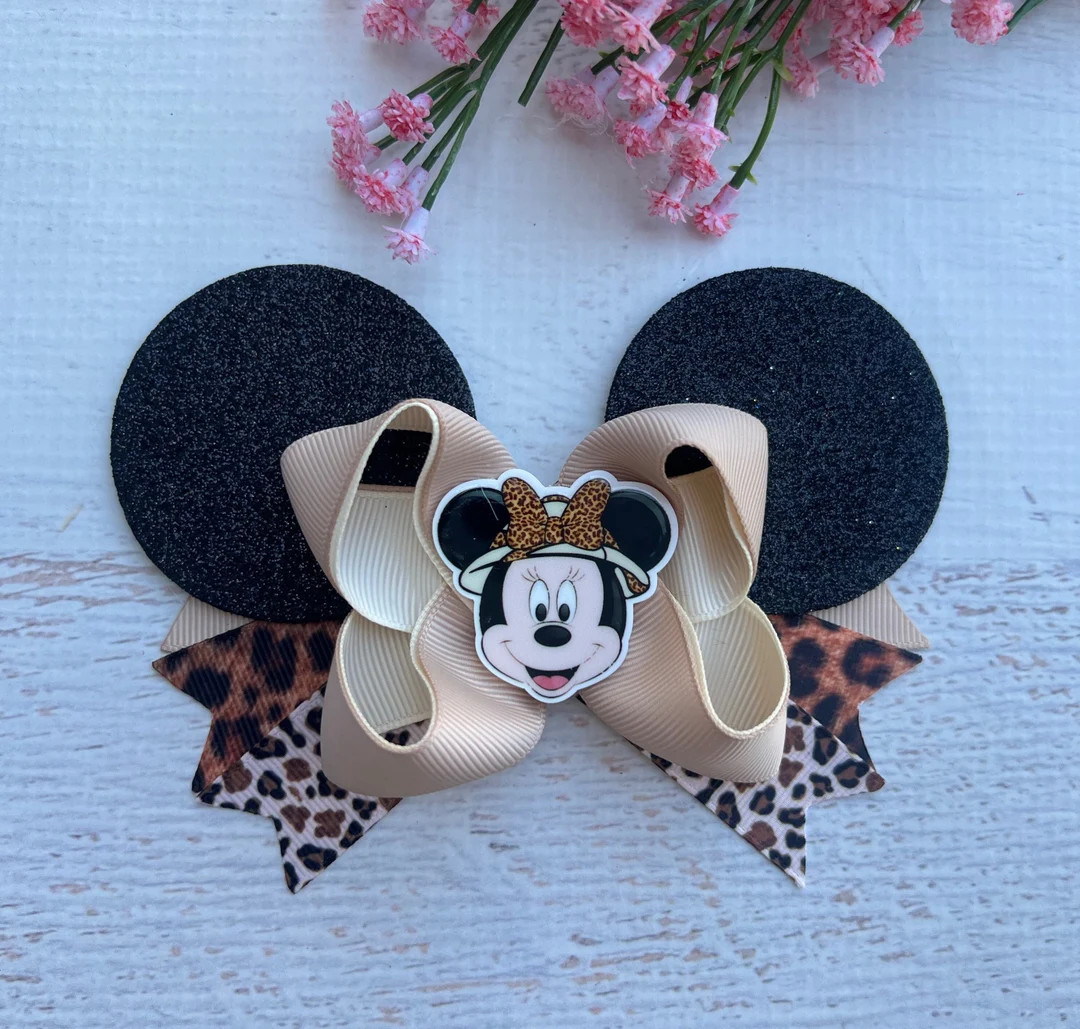 Minnie Mouse Ears Safari Hair Bow, Animal Kingdom Ears , Safari Mouse Hair Bow, Mouse Safari Bow ... | Etsy (US)