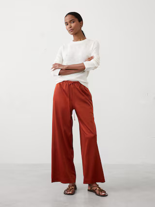 Wide-Leg Crinkled Satin Pull-On Pant | Banana Republic Factory