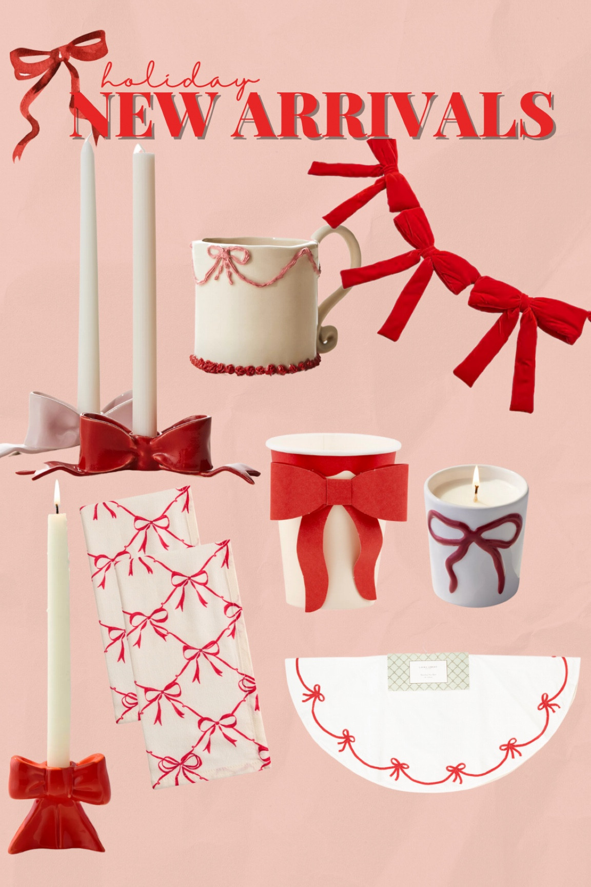 New Christmas arrivals bow edition! 
Red Christmas bow garland - red bow candle holder - bow candle - bow cups - bow tree skirt - bow mug - red bow napkins - Christmas home decor - bow pillow 

#LTKHoliday #LTKHome #LTKSeasonal