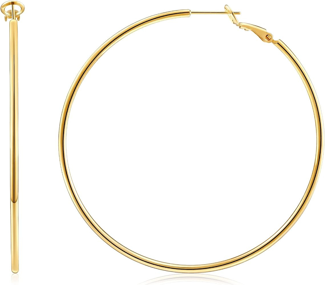 Gacimy Gold Hoop Earrings for Women, 14K Gold Plated Thin Hoops | Amazon (US)