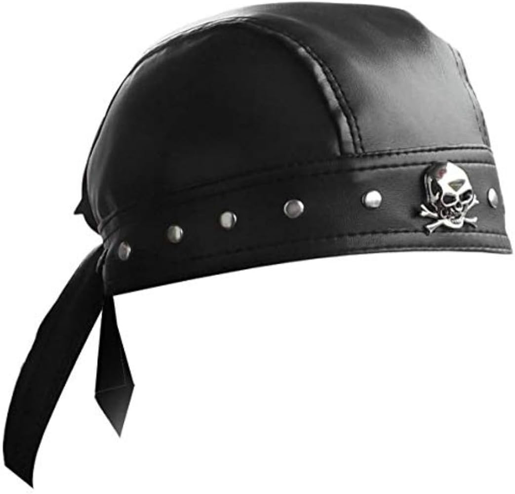 Leather Bandana Biker Doo Do Rag Headwrap Studded Skull Cap Capsmith Du Rag Black | Amazon (CA)