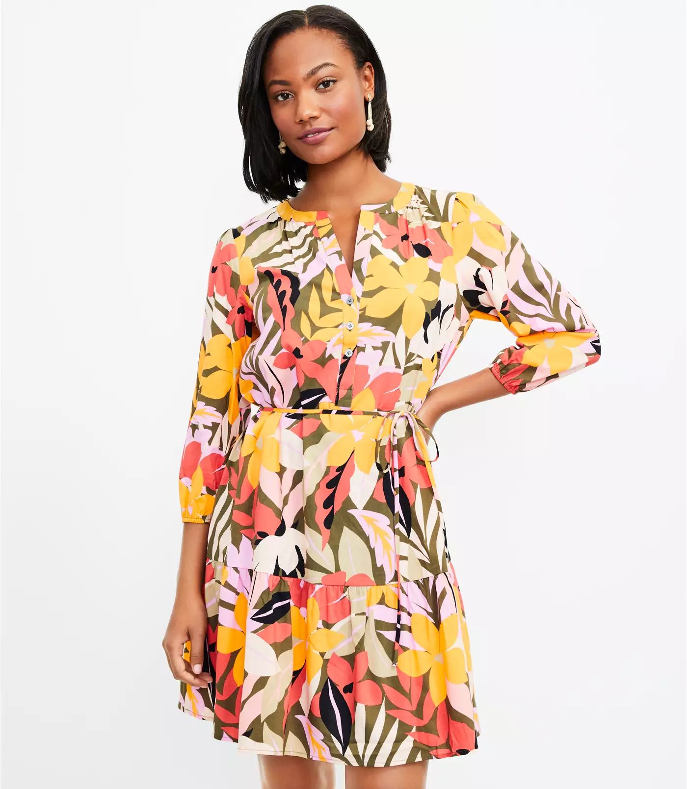 Palm Henley Flounce Shirtdress | LOFT | LOFT