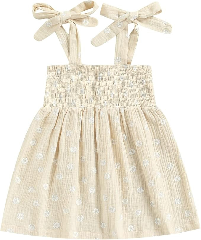 Toddler Baby Girl Summer Dress – Daisy Flower Print Elastic Dress Linen Strap Dresses Summer Cl... | Amazon (US)