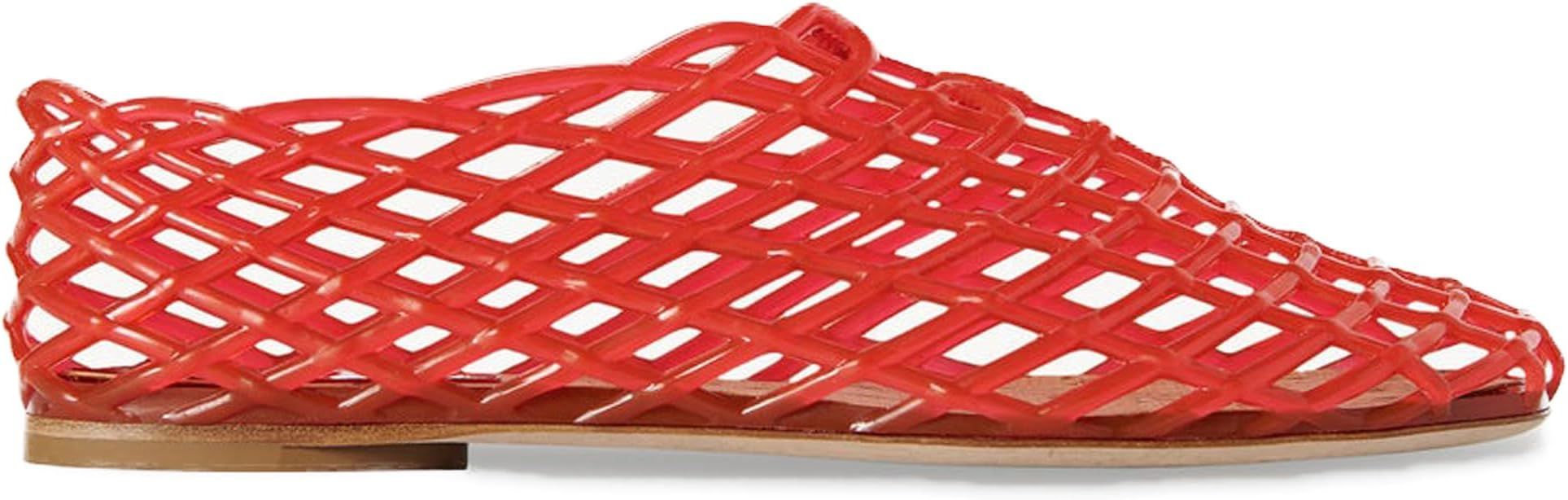 Red Jelly Mesh Ballet Flats for Women Adult Clear Hollow Jelly Sandals Beach Ballerina Jellies Sh... | Amazon (US)