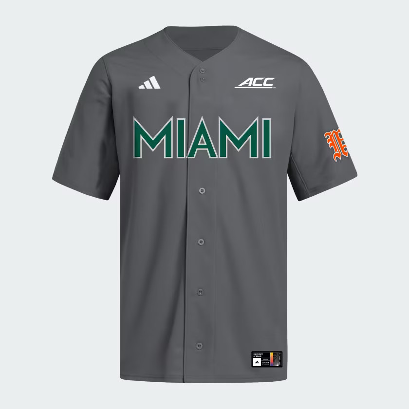 Miami Hurricanes Dark Grey Full Button Jersey | adidas (US)