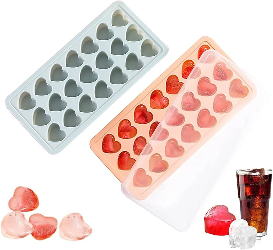2 Pack Heart-Shaped Ice Cube Trays - 42 Holes Silicone Heart Ice Cube Tray with Lid, BPA Free and... | Amazon (US)