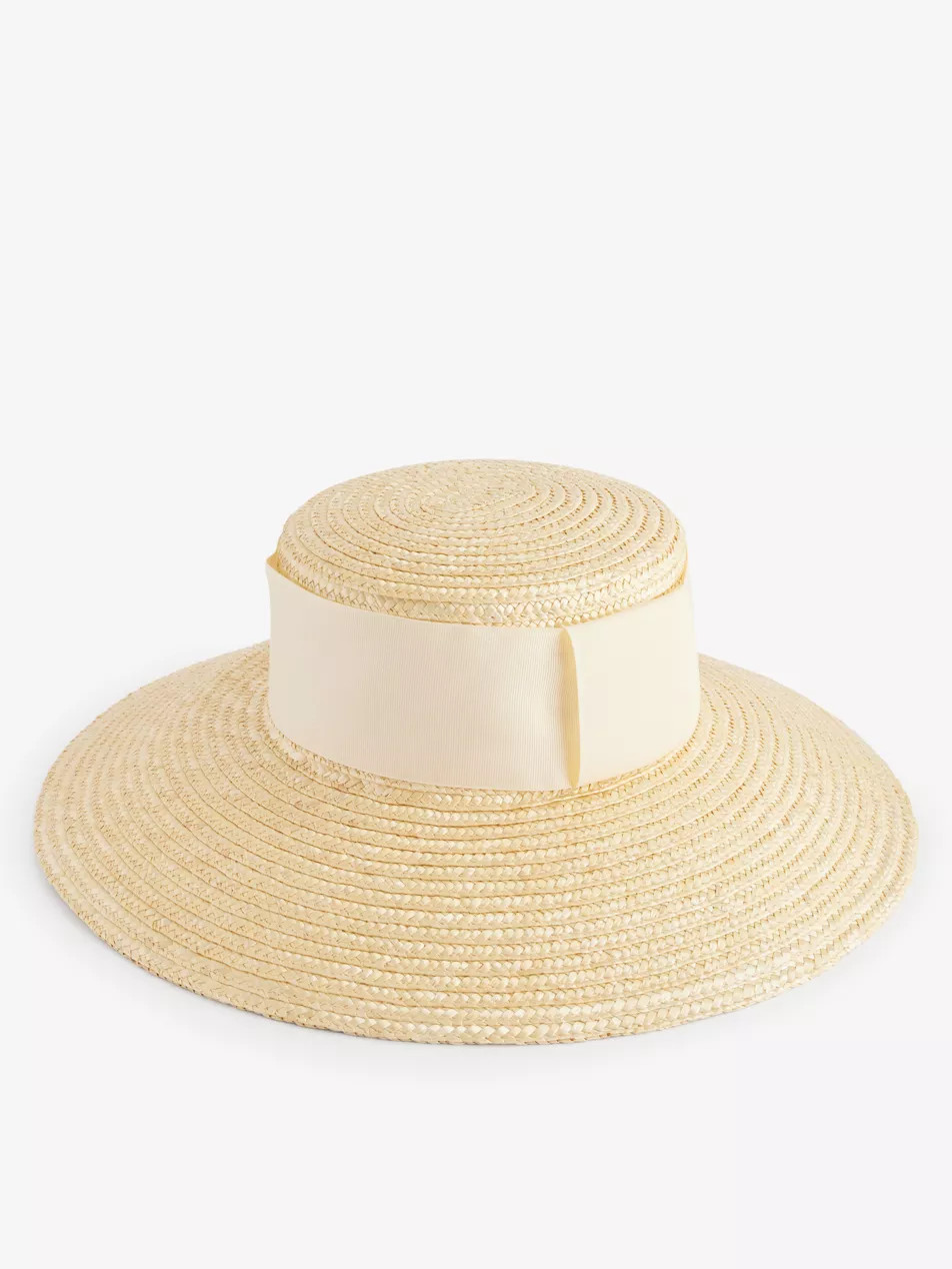 Boater ribbon-embellished wide-brim straw hat | Selfridges