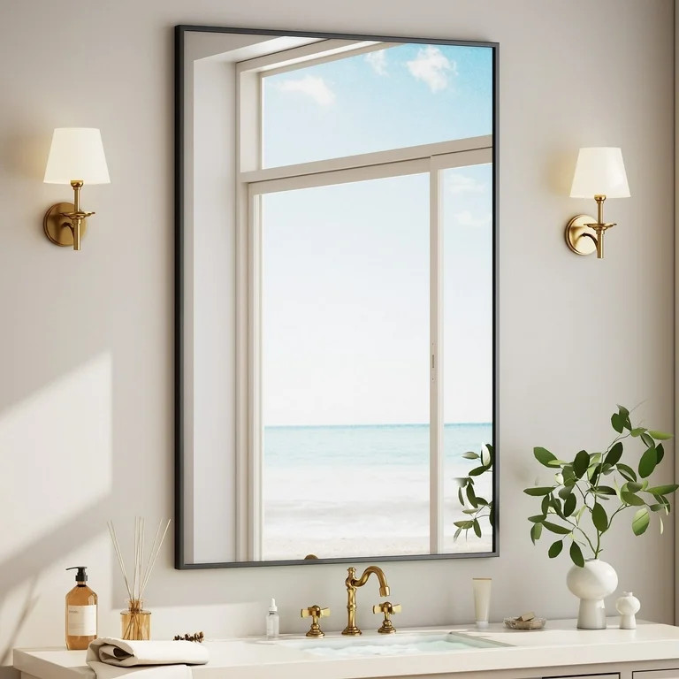 BEAUTYPEAK 36"x24" Bathroom Wall Mirror with Rectangular Metal Frame, Black | Walmart (US)
