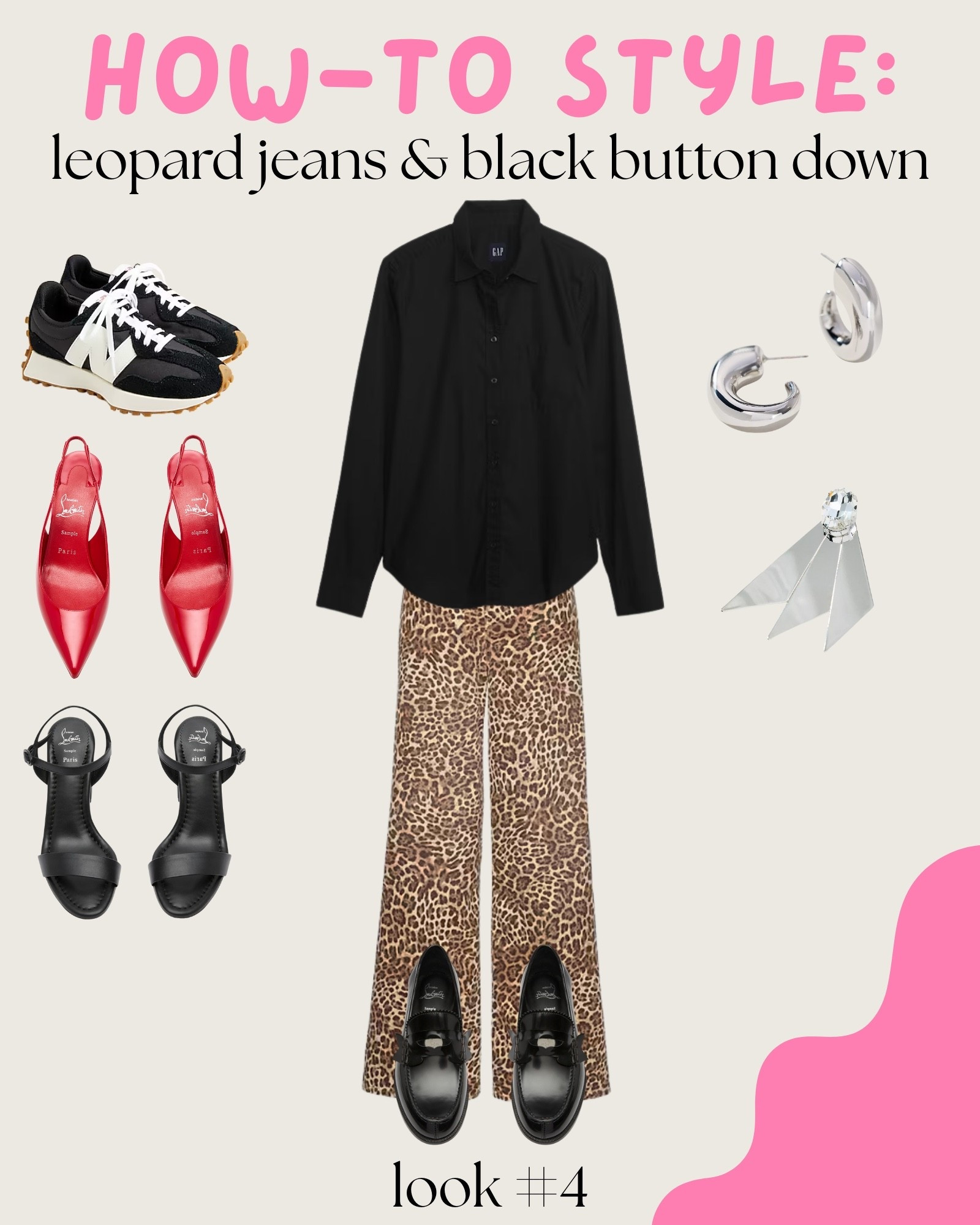 My go-to guide for styling leopard jeans and a black button down: look four 4️⃣

This outfit can go be worn for any occasion, date night, work, or coffee with friends. One way to freshen up a top, add a fun brooch that match your jewelry  

#LTKStyleTip #LTKWorkwear