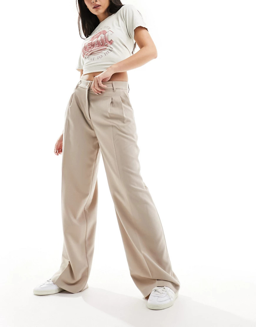 Monki high waist wide leg tailored pants in beige-Neutral | ASOS (Global)