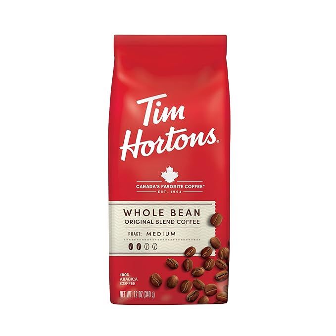 Tim Hortons Whole Bean Original, Medium Roast Coffee, Made with 100% Arabica Beans, 12 Ounce Bag | Amazon (US)
