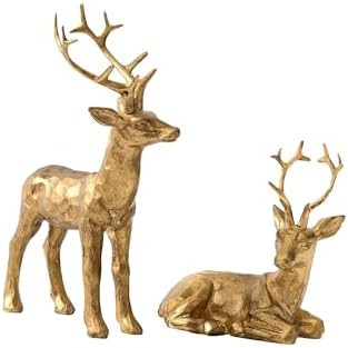 DN DECONATION 2PCS Christmas Resin Reindeer Figurines Decorations, Small Gold Brass Deer Decorati... | Amazon (US)