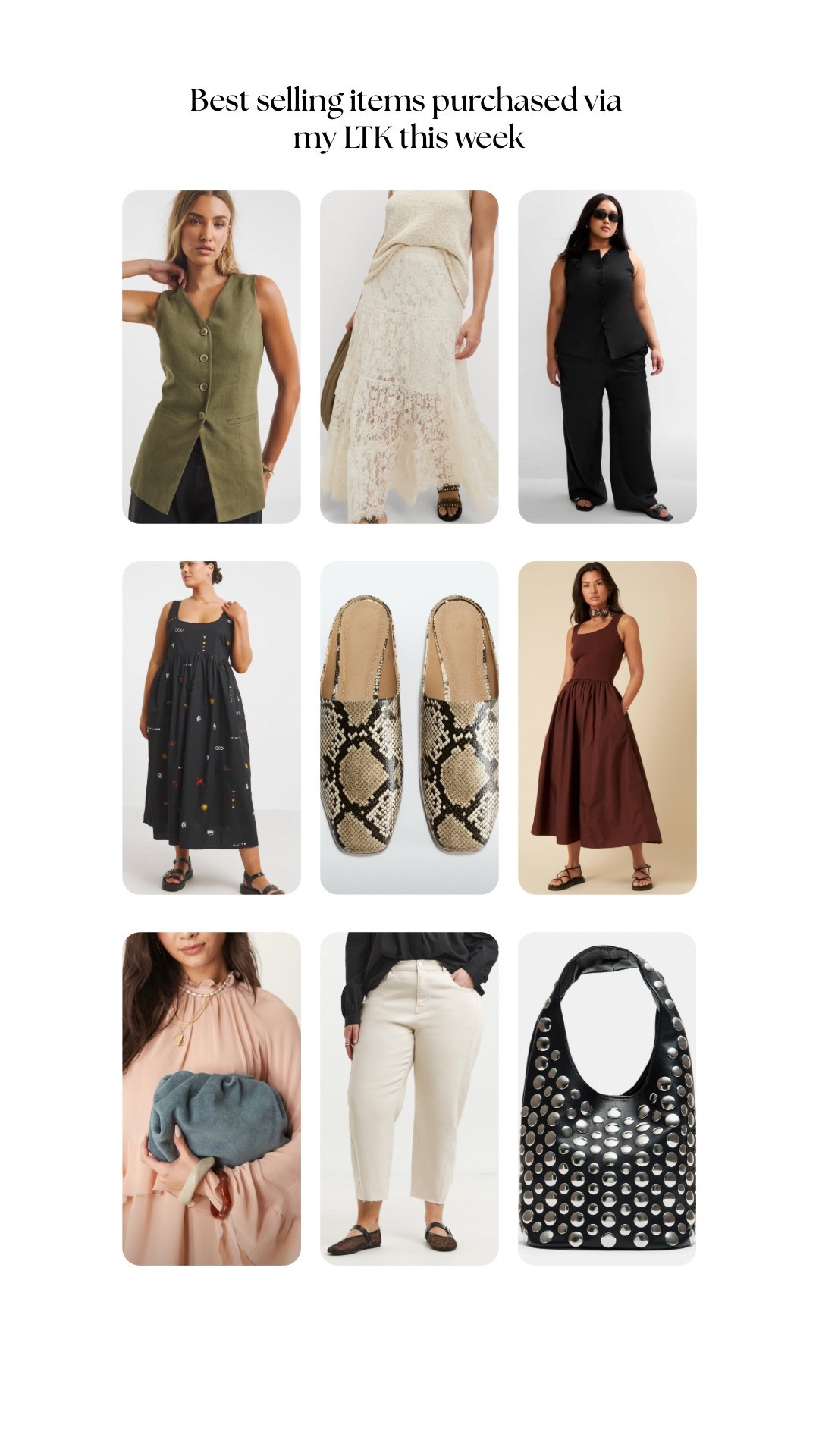 The best selling plus size spring clothes, accessories and shoes on my LTK this week.

Lace skirt / studs / barrel jeans / sprint outfit inspiration / midi dress / linen / waistcoats / coord

#LTKplussize #LTKspring #LTKuk