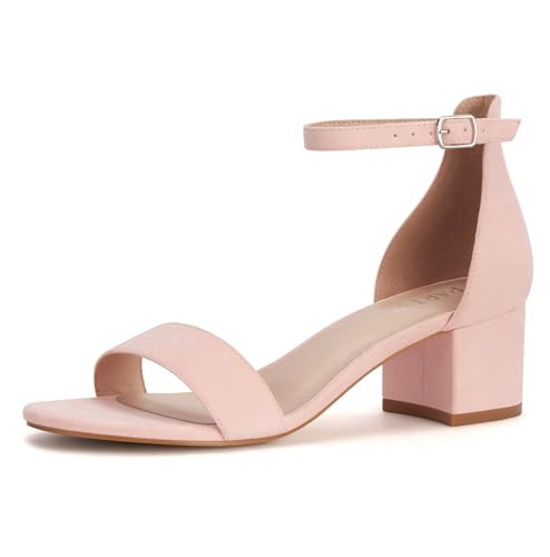PARTY Women's Open Toe Ankle Strap Low Block Chunky Heels Sandals, Light Pink, 5.5 | Amazon (US)