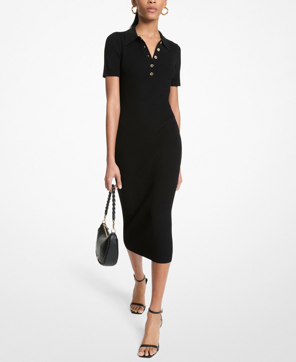 Michael Michael Kors Women's Polo Collar Midi Dress - Black | Macy's