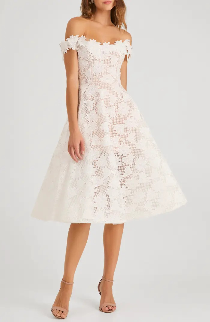 HELSI Valentina Floral Appliqu\u00e9 Off the Shoulder Cocktail Midi Dress | Nordstrom | Nordstrom