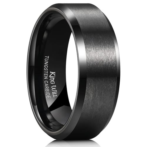 King Will 8mm Men's Black Wedding Ring - Brushed Matte Surface, Beveled Polished Edge, Comfort Fit Size 9 | Amazon (US)
