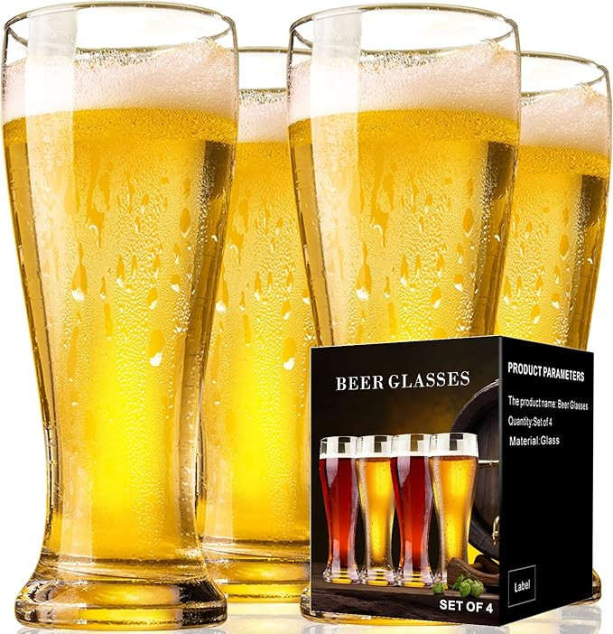 PARACITY Beer Glasses 14 oz, Pint Glasses Set of 4, Pilsner Wheat Beer Glasses, Glasses Drinking ... | Amazon (US)