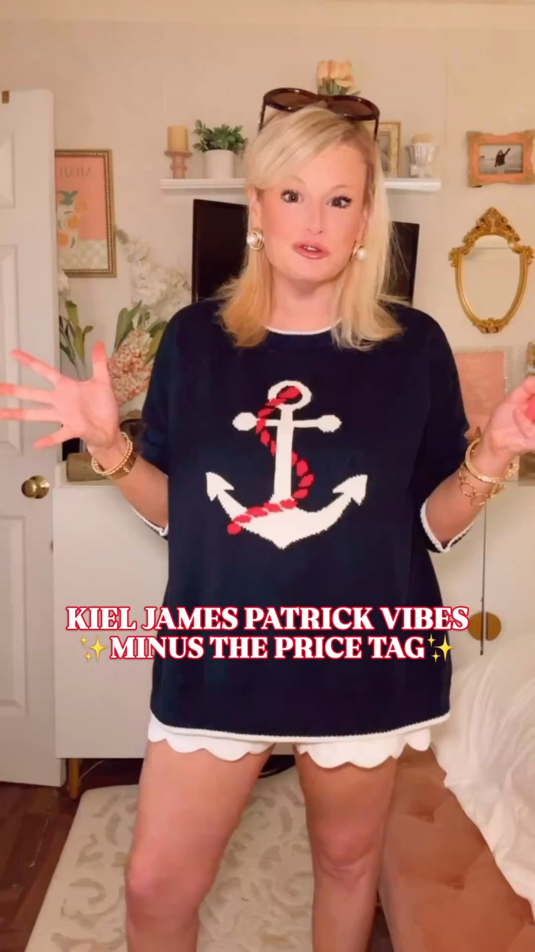 Kiel James Patrick look for less | nautical sweater | anchor sweater | New England summer outfit | preppy coastal style

This anchor sweater is on sale for $30 right now, and it gives that Kiel James Patrick, Ralph Lauren, J.Crew, Vineyard Vines, New England summer look for so much less.

The navy knit, white anchor graphic, red rope detail, crew neckline, drop shoulder sleeves, contrast trim, and 100% cotton fabric make it feel classic, coastal, and very preppy in the best way. It has that polished nautical sweater look that works for beach weekends, boat days, lobster roll lunches, lake trips, summer nights, coastal vacations, and East Coast summer outfits.

I sized up to a large for a comfortable oversized fit.

This is the kind of sweater you throw over white shorts, denim cutoffs, linen pants, white jeans, a tennis skirt, or a scallop hem short for an easy preppy summer outfit. It also layers perfectly over a button down or over your shoulders with a striped tee for that Ralph Lauren meets J.Crew coastal style.

If you love Kiel James Patrick sweaters, Ralph Lauren flag sweaters, J.Crew nautical style, Vineyard Vines outfits, New England summer style, coastal grandmother outfits, coastal granddaughter style, Americana outfits, preppy sweaters, anchor sweaters, navy sweaters, beach sweaters, and designer inspired looks for less, this is such a strong Belk sale find.

Kiel James Patrick look for less, Kiel James Patrick inspired sweater, Ralph Lauren inspired sweater, Ralph Lauren flag sweater look for less, J.Crew inspired sweater, Vineyard Vines inspired outfit, nautical sweater, anchor sweater, navy anchor sweater, cotton sweater, preppy sweater, coastal sweater, New England summer outfit, East Coast summer style, coastal style, nautical style, preppy style, beach sweater, boat day outfit, summer sweater women, Belk sweater, Vince Camuto sweater, designer look for less

#LTKFindsUnder50 #KielJamesPatrick #LookForLess #JCrew #VineyardVines #PreppyStyle #CoastalStyle

#LTKOver40 #LTKSaleAlert #LTKSeasonal