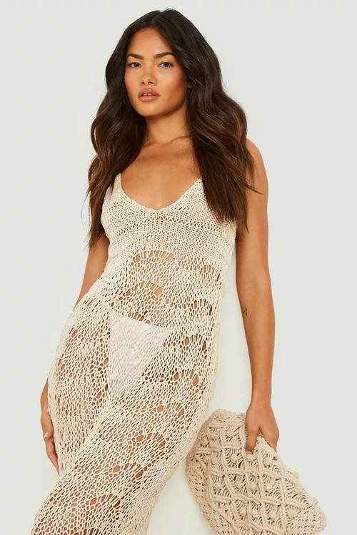 Crochet Scallop Scoop Beach Dress | Boohoo.com (US & CA)