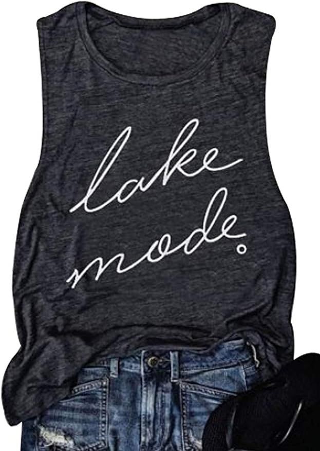 YUYUEYUE Lake Mode O-Neck Tank Top Women Summer Vacation Funny Cute Vest Shirt Tee | Amazon (US)