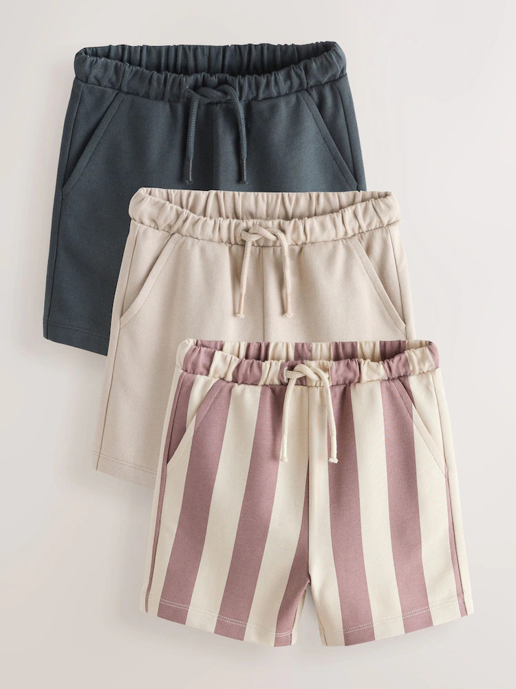 Charcoal Grey/Burgundy Stripe/Ecru Jersey Shorts 3 Pack (3mths-7yrs) | Next US