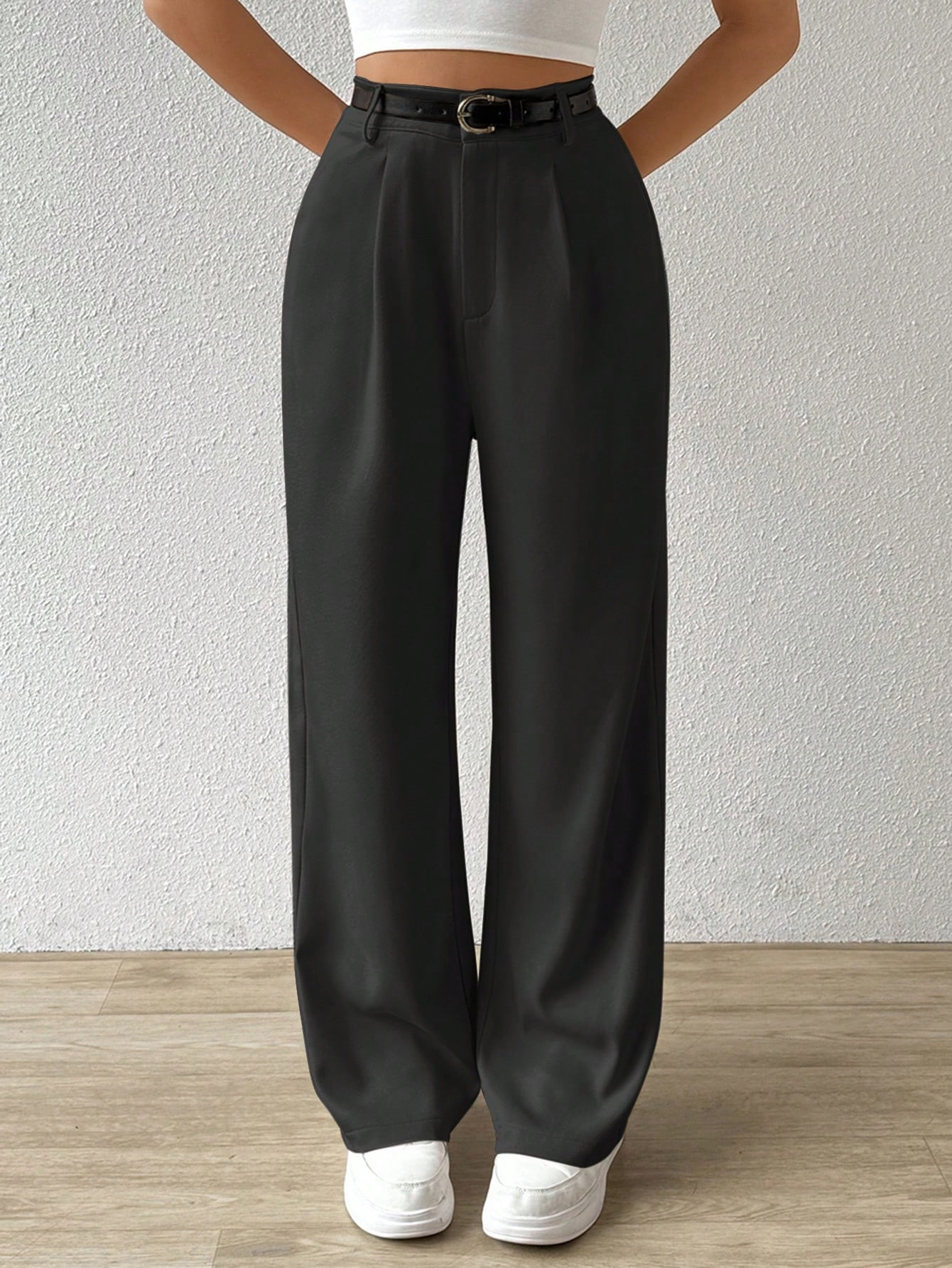 TrendsSHEIN EZwear Women Casual Pleated Pants With Belt | SHEIN