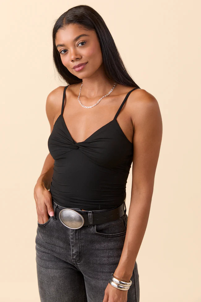 Talia Black Twist Front Tank | Pink Lily