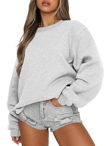 ANRABESS Womens Sweatshirts Crewneck Fleece Oversized Pullover Sweater Spring Winter Cute Tops Teen Girls Preppy Clothes 2026 Gray Medium | Amazon (US)