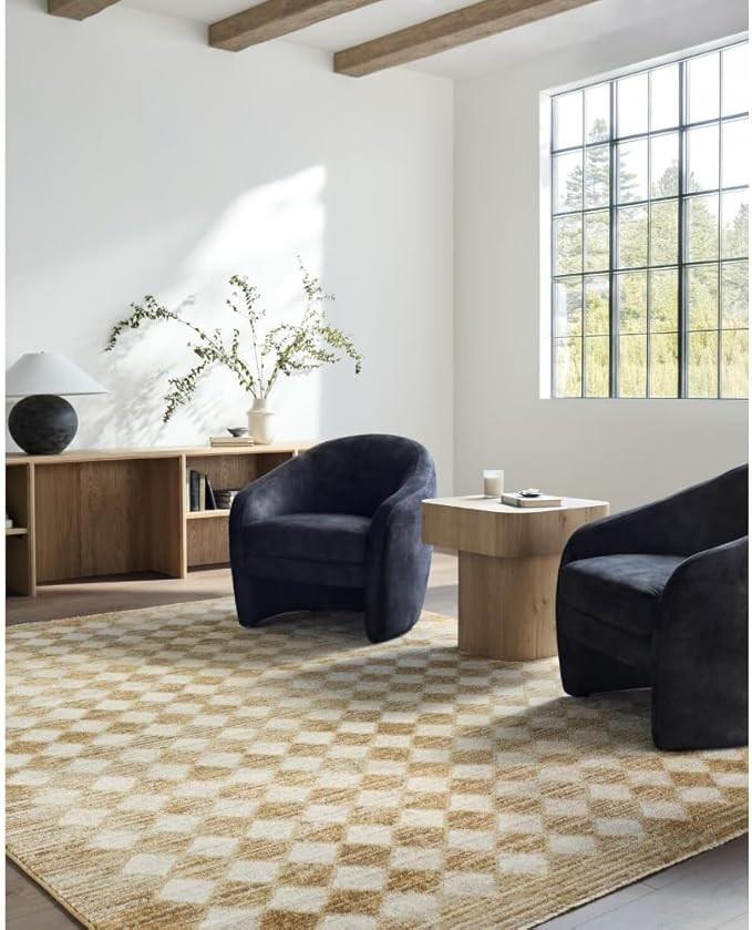 Livabliss x Galey Alix Myrtle Avenue V Vintage Checkerboard Area Rug, 6'7" x 9' (7' x 9'), Taupe ... | Amazon (US)