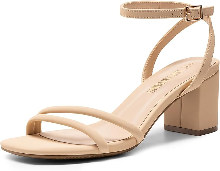DREAM PAIRS Women's Chunky Strappy Heels Square Open Toe Ankle Buckle Low Heels Sandals for Daily... | Amazon (US)