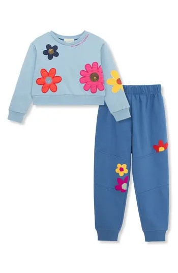 Peek Aren't You Curious Kids' Daisy Appliqué Sweatshirt & Sweatpants Set in Blue at Nordstrom Rack, Size 2T | Nordstrom Rack